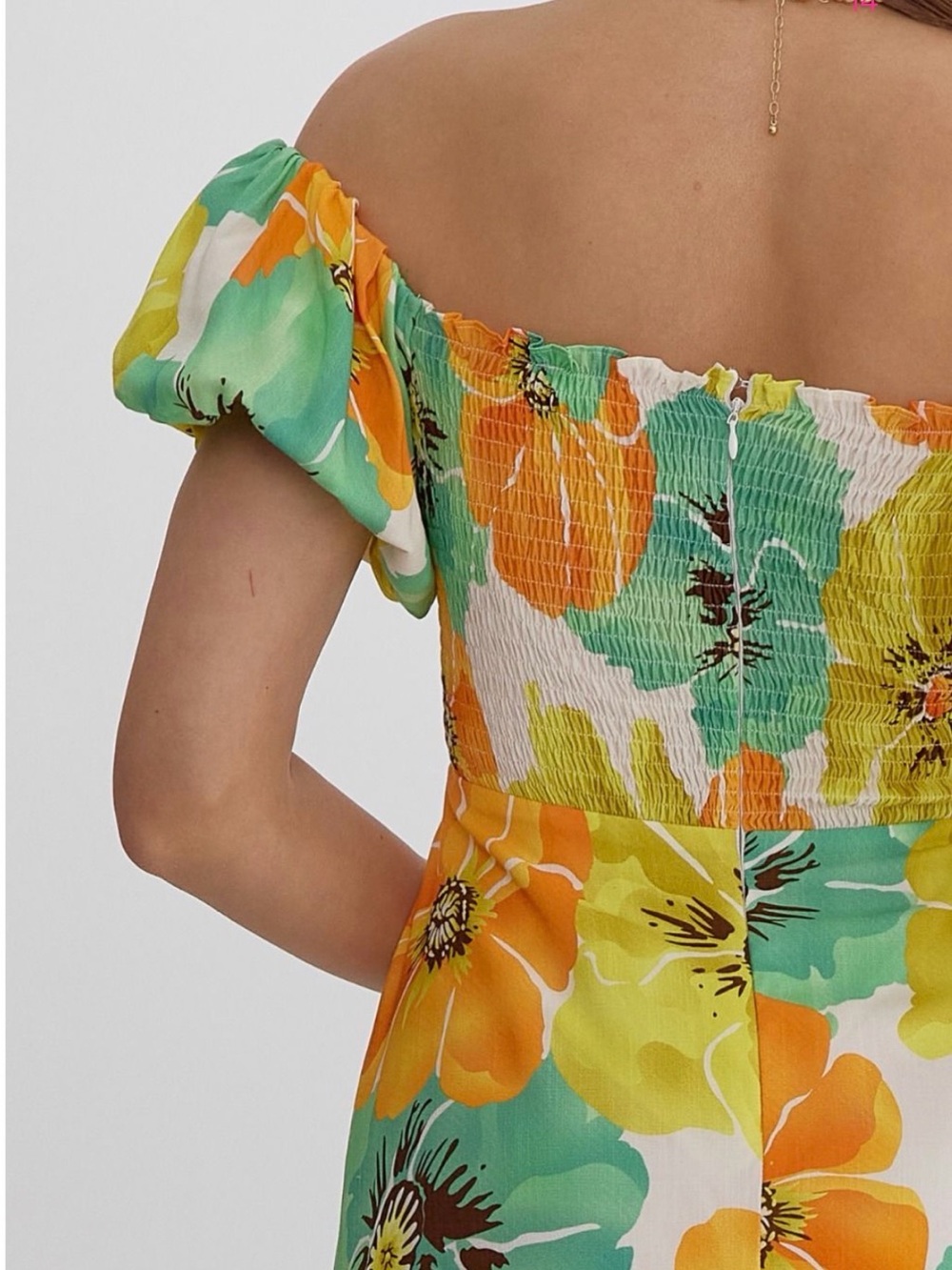 entro Yellow, Teal & Orange Off-Shoulder Maxi Dress - Picture 7 of 7